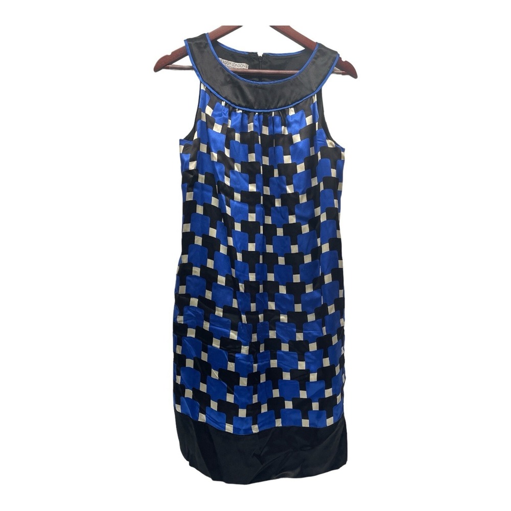 Maggy London Women's 10 Blue Black 100% Silk Dress
